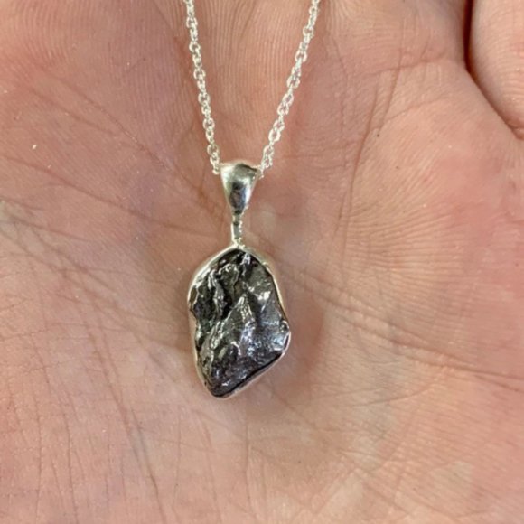 Rough Meteorite Sterling Silver Pendant & Adjustable Chain, Unique Jewelry - Picture 1 of 8